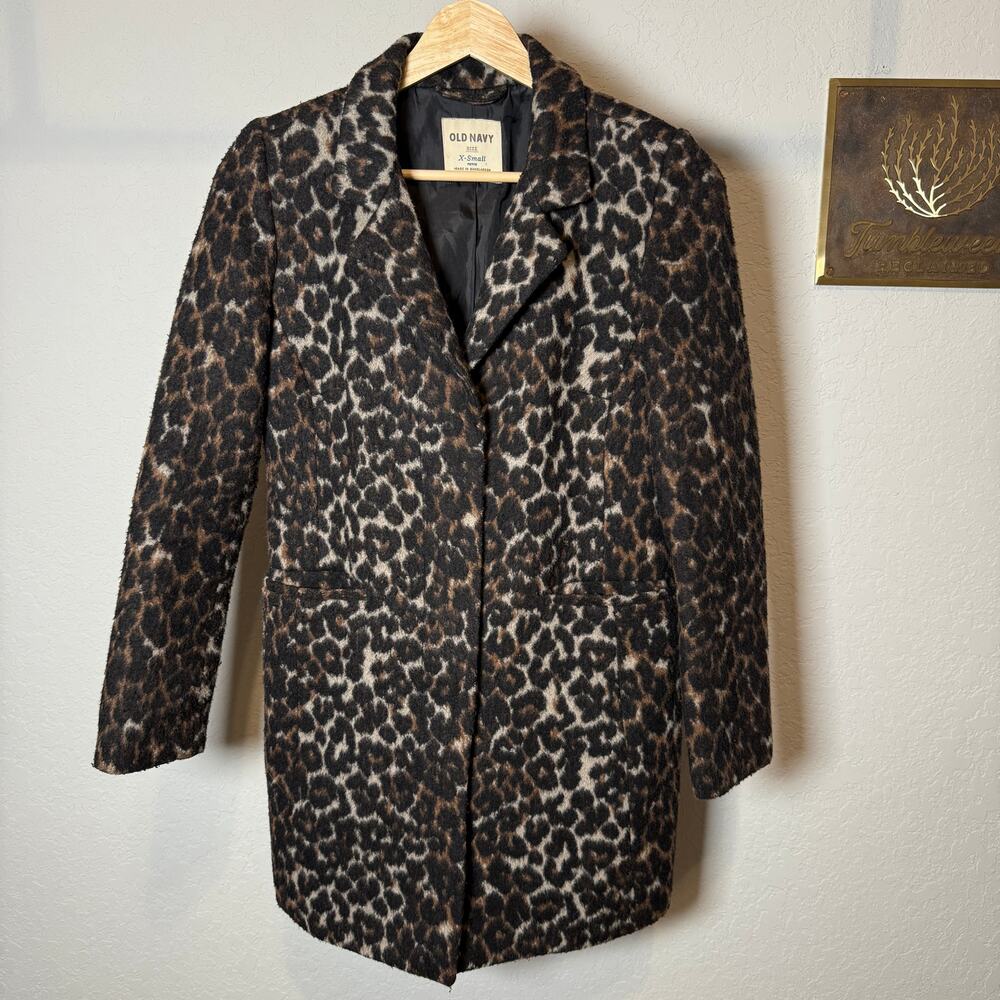 Women's Old Navy Leopard Print Button Front Overcoat Size‎ XS Petite